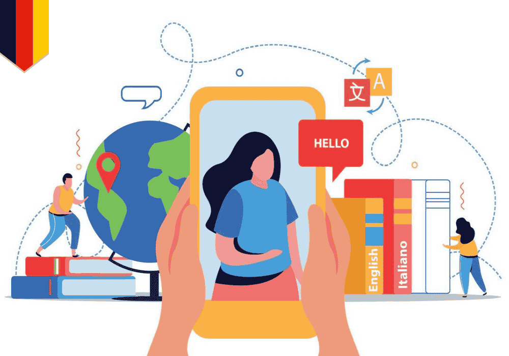 Intermediate German students engaged in group discussion and conversation practice